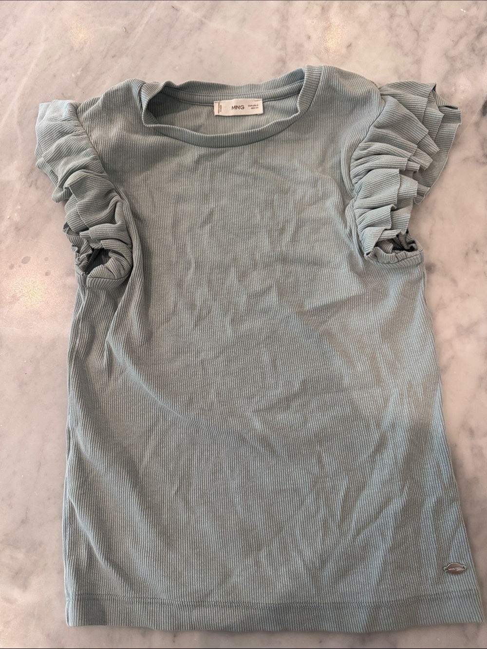 Mango Light Sage Ribbed Tank with Ruffle Sleeves